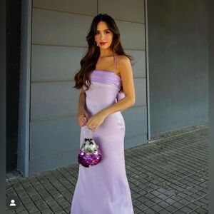 Zara Sleeveless Lavender Slip Dress with Spaghetti Straps